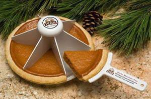 Not only cuts your Flaky Apple Pie Company Pie into 6 even slices .... it protects each piece till it’s removed and served, preserving each piece from drying out and running.  Comes with serving spatula.